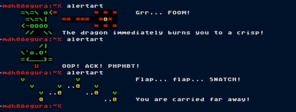 mdh@Aegura:~% alertart =\=\ o